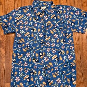Disney Blue Tropical Mickey Hawaiian Shirt Boys 10-12
